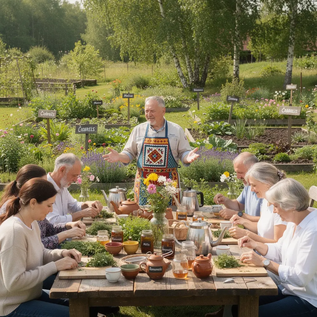 Arbatos gėrimo momentas su draugais gamtoje